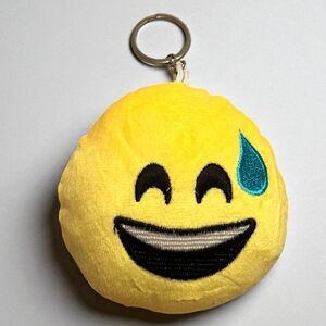 Large Yellow Plush Nervous Emoji Keychain